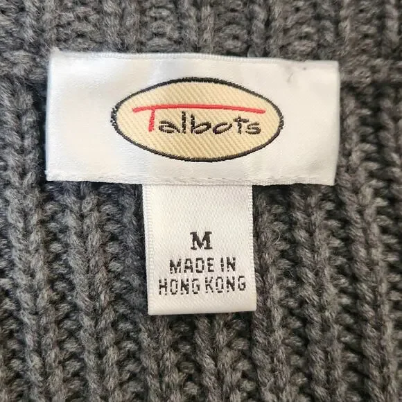 Vintage Talbots Wonens Gray Sweater Size Med Toggle Buttons Bell Sleeves Neutral - Picture 6 of 8